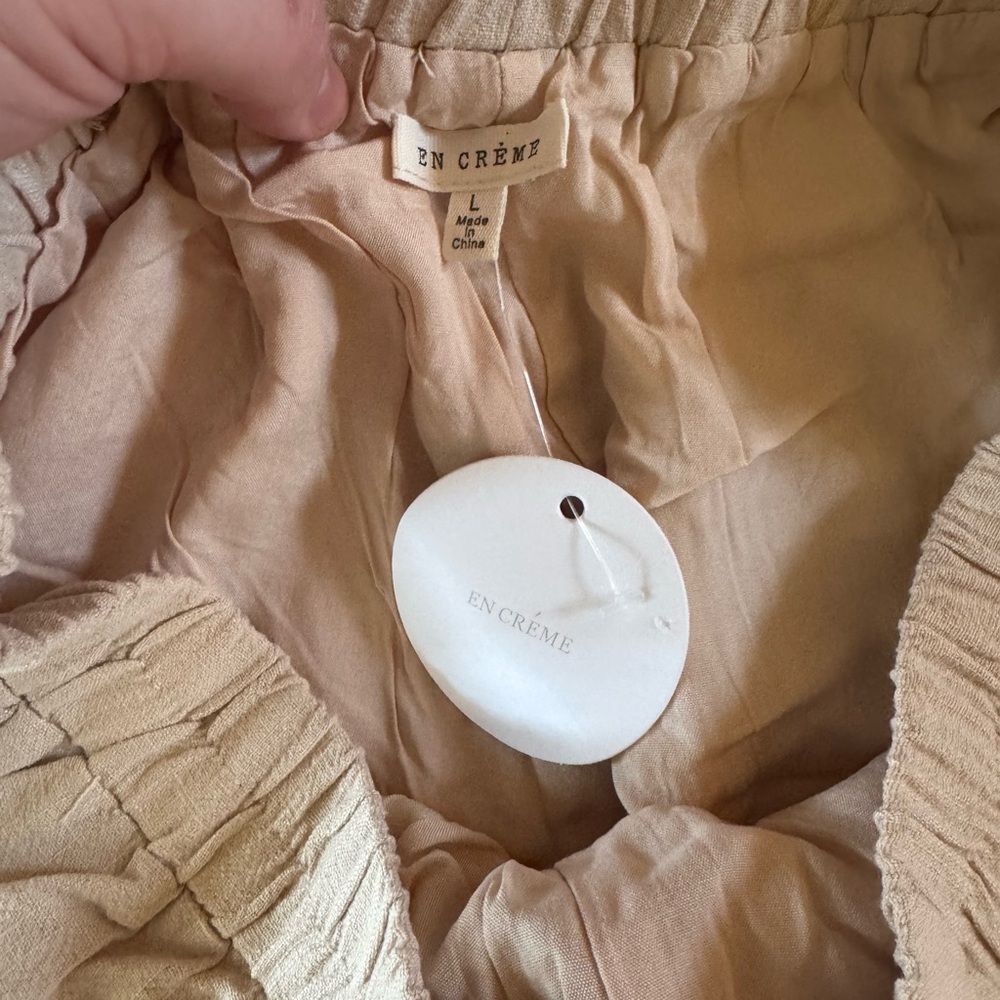 Beige Wide-Leg Linen Pants - Picture 2 of 3